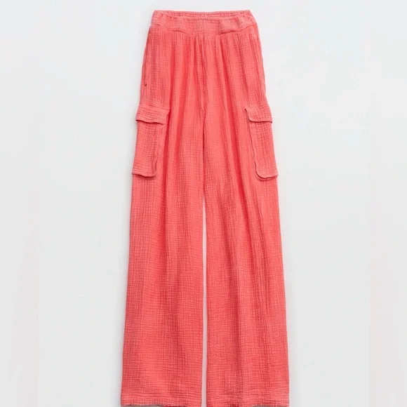 Aerie Women’s Haute Coral Gauzy High Waisted Cargo Pants, Size XS - Picture 3 of 13
